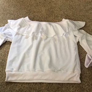 Ruffled off the shoulder sweatshirt